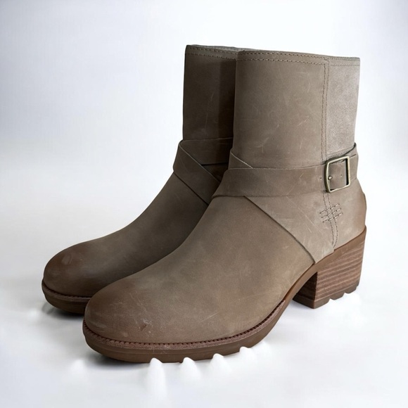 Sorel Women's Cate Buckle Camel Brown Suede Ankle Boots w Block Heel. Size 8! - Picture 5 of 10